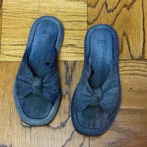 Zara Denim Bow Slide Sandals